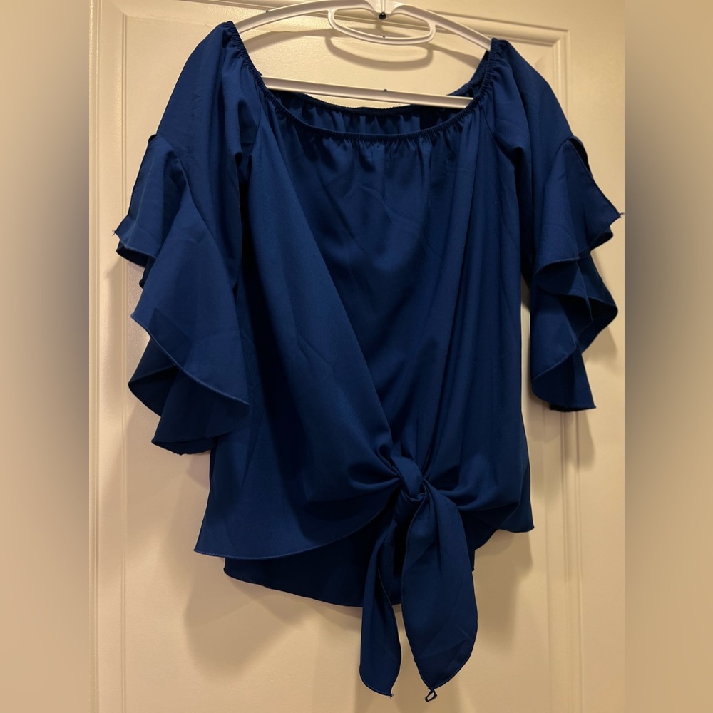 Elegant Navy Blue Off-Shoulder Top